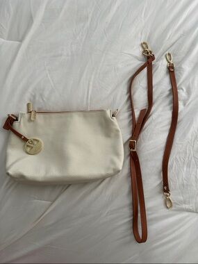 Valentina Cream Crossbody with Brown Straps and Gold Charm